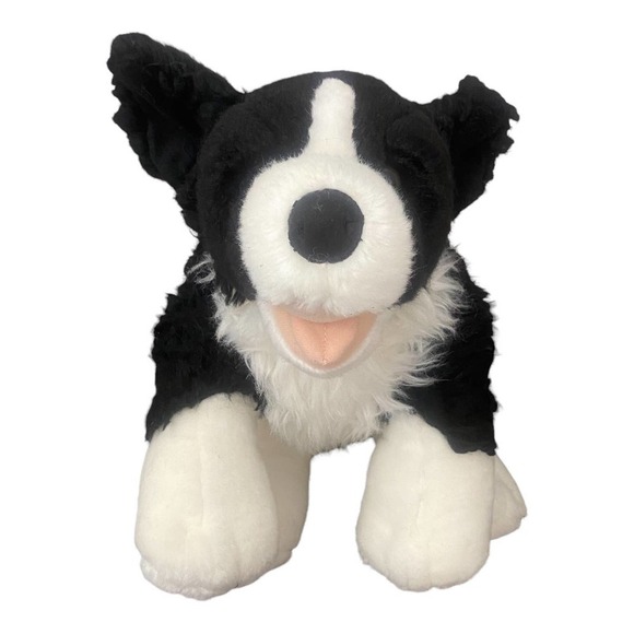 BAB Build A Bear Black & White Border Collie 15" Stuffed Animal Plush Puppy Dog - Picture 1 of 9